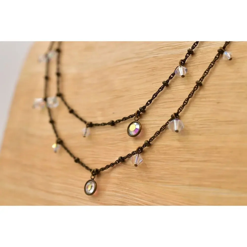 Liz Palacios SF Vintage Crystal Necklace Open Bezel Aurora Borealis Signed 9J